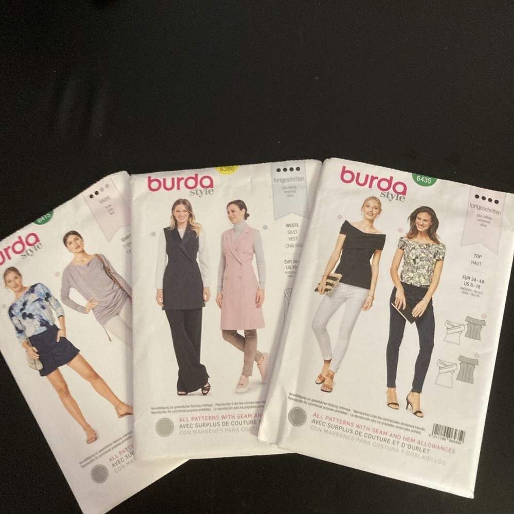 Lot of 3 Burda Sewing Patterns Ladies 2010s Various Sizes Uncut Advanced Skill